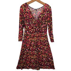 Vintage Midi Dress Sz M Ditzy Floral FairyCore CottageCore Long-Slv Stretch Knit